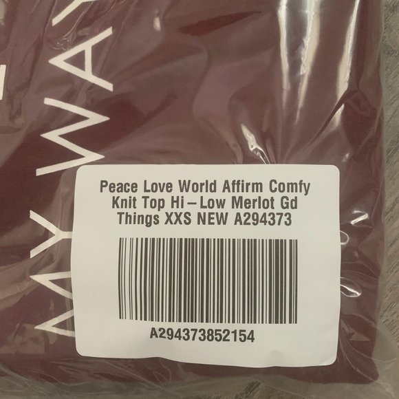 NWT PEACE LOVE WORLD GOOD THINGS SHIRT XXS MERLOT - Picture 9 of 9